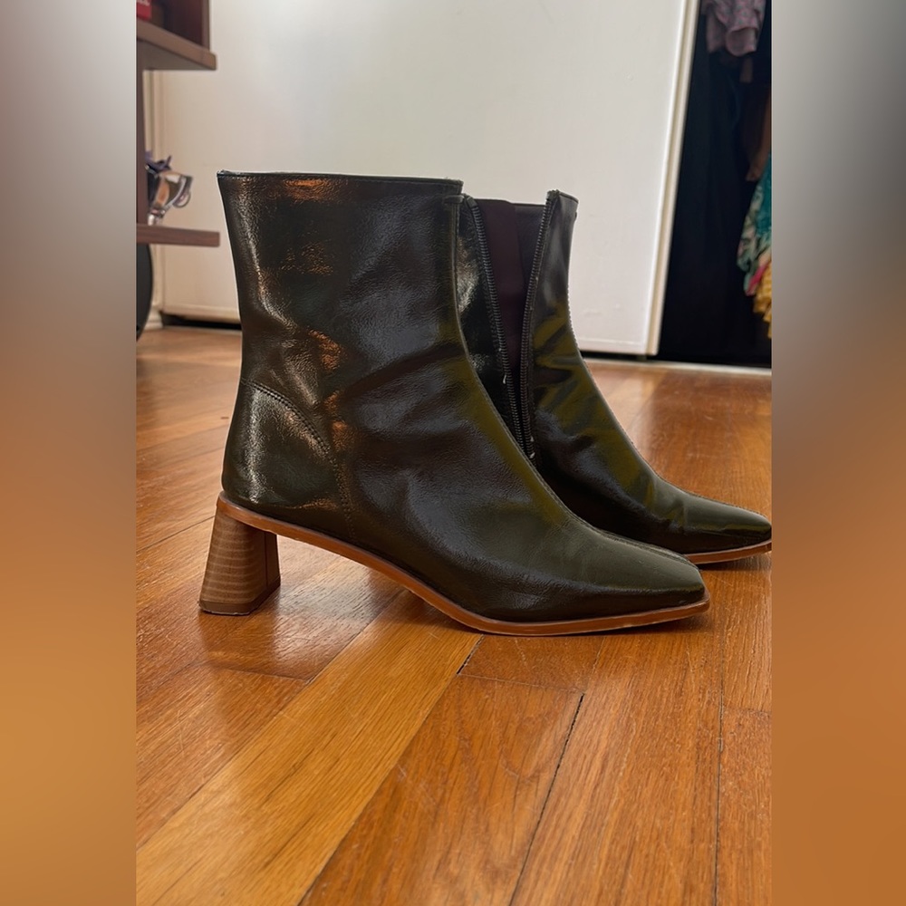 Top shop Vegan Leather Squared Toe Boots, olive green